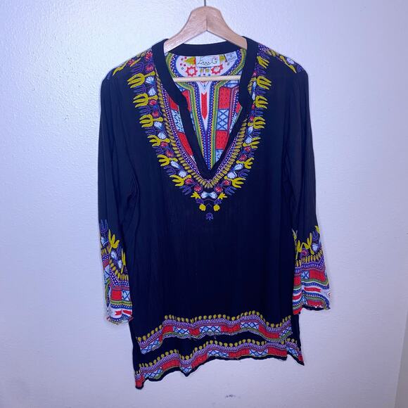 Emma G Black Aztec Print Tunic Medium - Picture 1 of 10